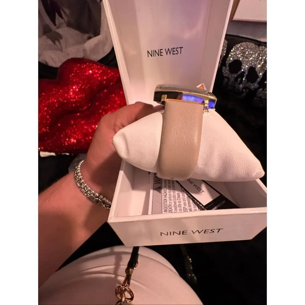NWT nib women’s tan & gold leather square analog large dial Nine West watch